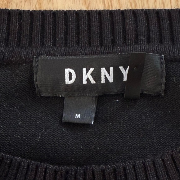 DKNY Donna Karan Circa 1989 Black White Logo Sweater Medium Shimmer Winter - Picture 5 of 9